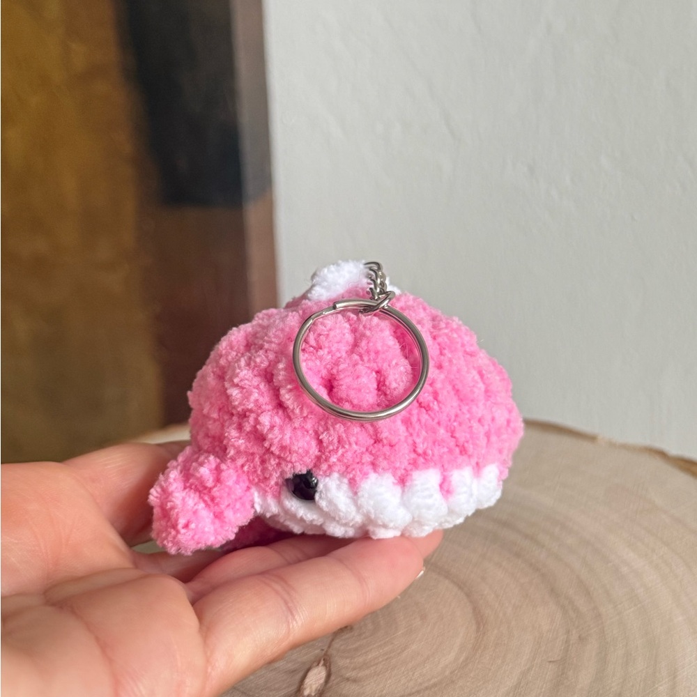 Handmade Mini Whale Baby Pink Crochet Plushie Keychain